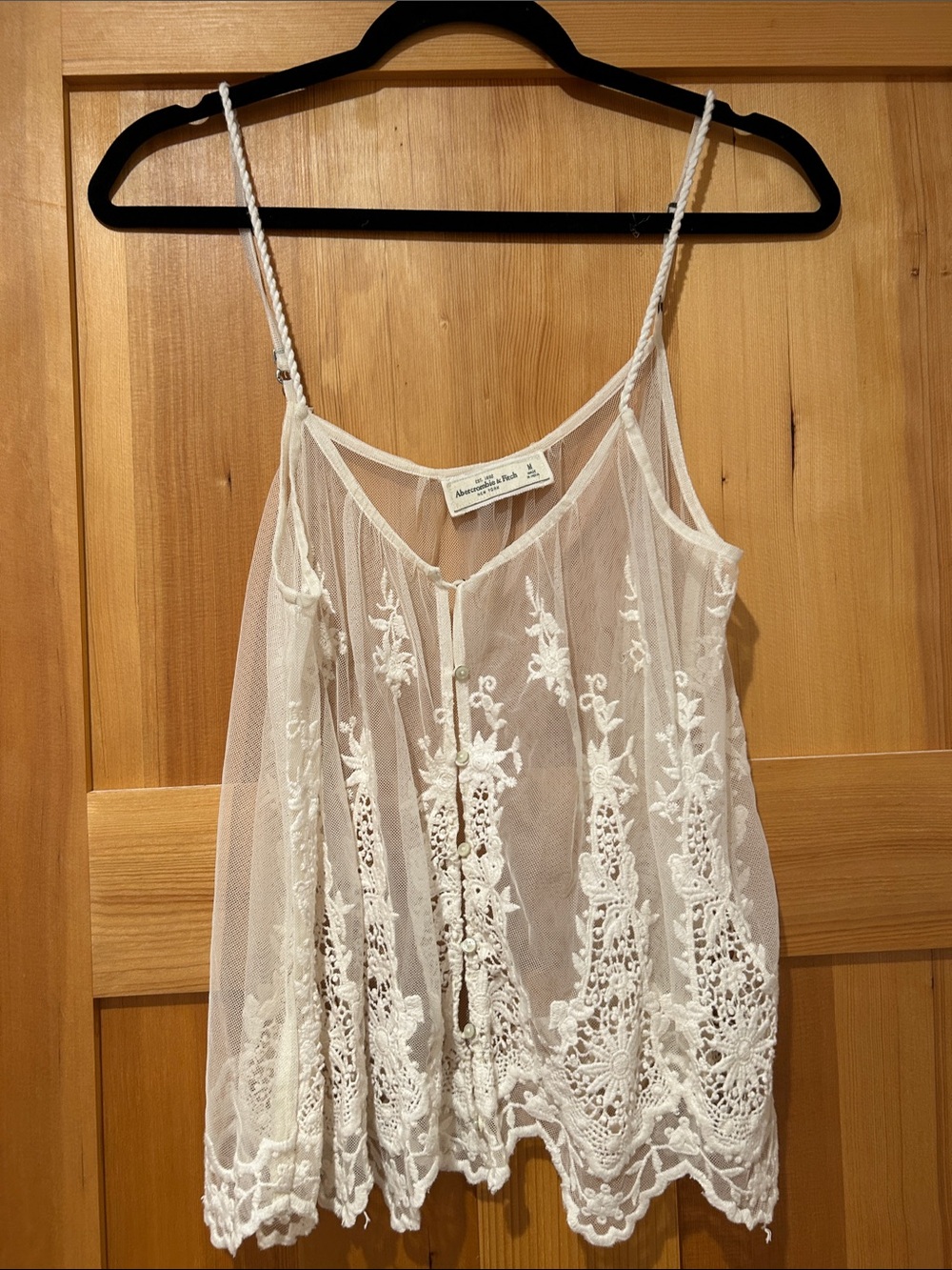 Abercrombie & Fitch White Sheer Lace Embroidered Camisole